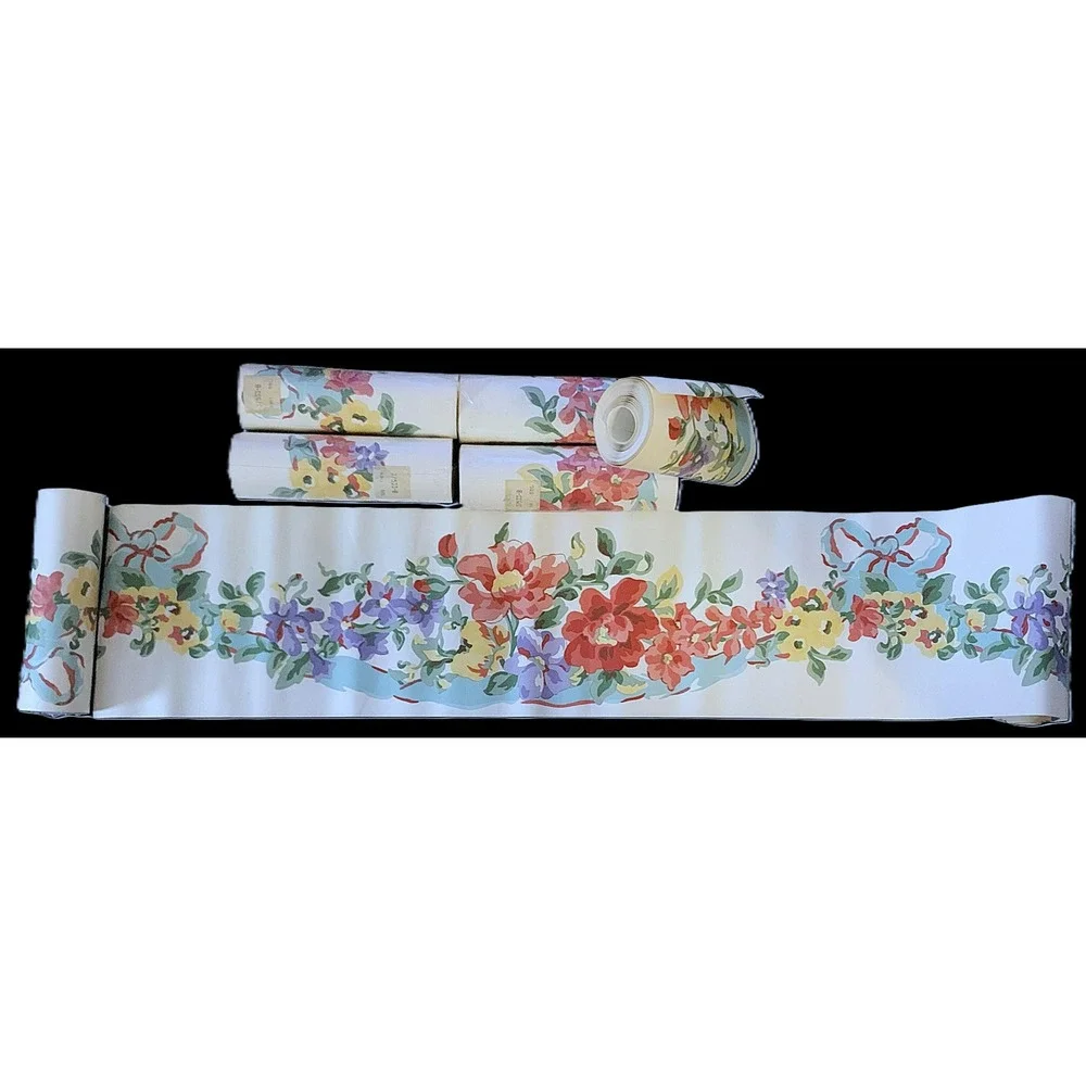 7 Vintage Floral Wallpaper‎ Border Rolls: Cottage Granny Core Style NOS Lot Read
